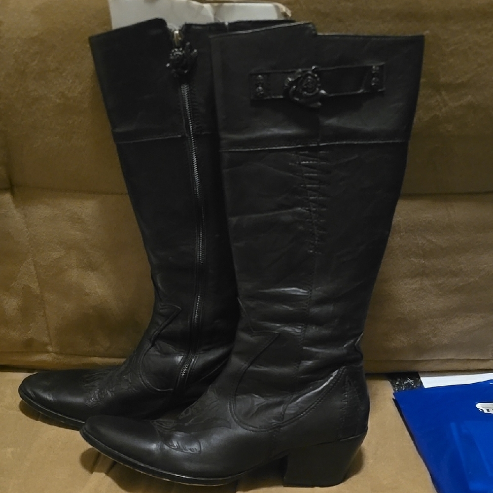 Black Leather Knee-High Boots